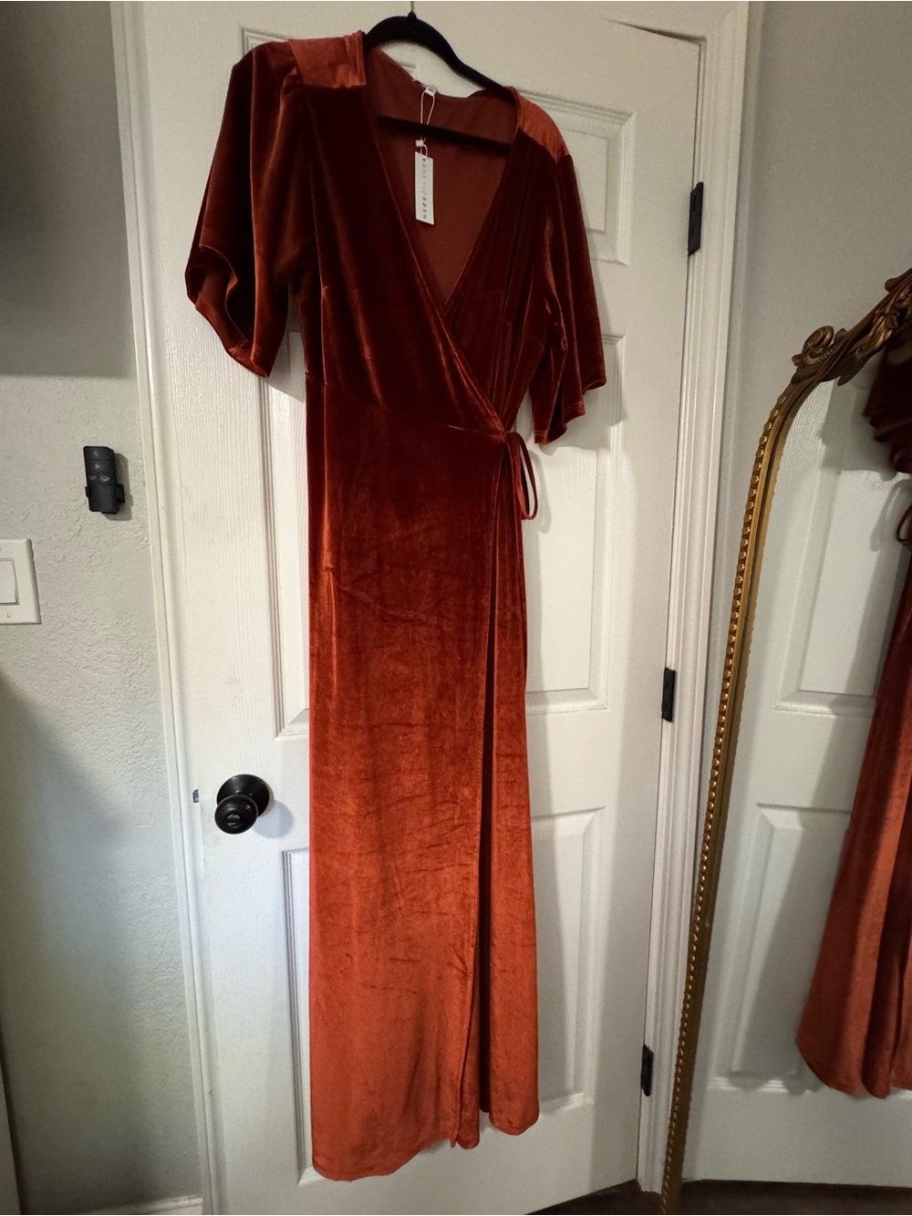 Women's Velvet Wrap Maxi Dress - Rust